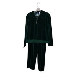 Vtg Liz Claiborne LizSport Suit Dark Green Velvet High Waist Pants Women's Sz M